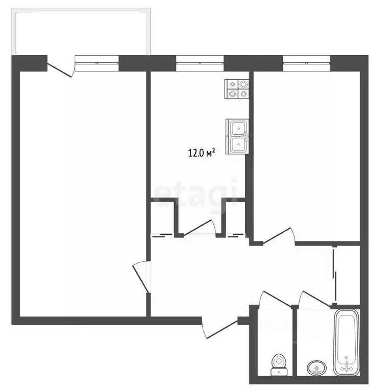 2-к кв. Саха (Якутия), Якутск ул. Кузьмина, 34/2 (46.7 м) - Фото 2