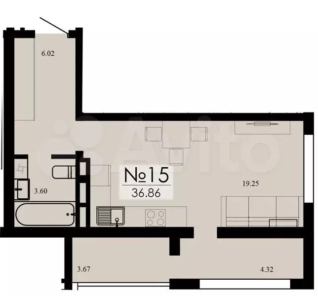 Квартира-студия, 36,9 м, 2/13 эт. - Фото 1