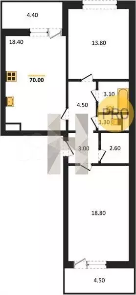 2-к. квартира, 70м, 7/18эт. - Фото 0