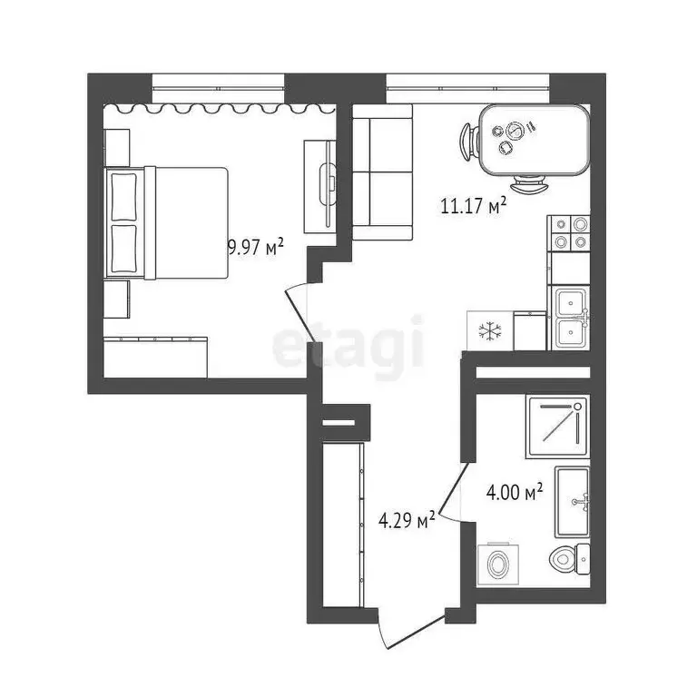 1-комнатная квартира: Тюмень, улица Первооткрывателей, 14 (28.9 м) - Фото 1
