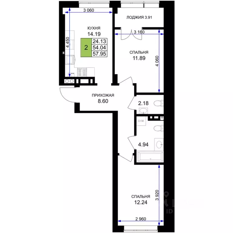 2-к кв. Калининградская область, Гурьевск Включи жилой комплекс (57.95 ... - Фото 1