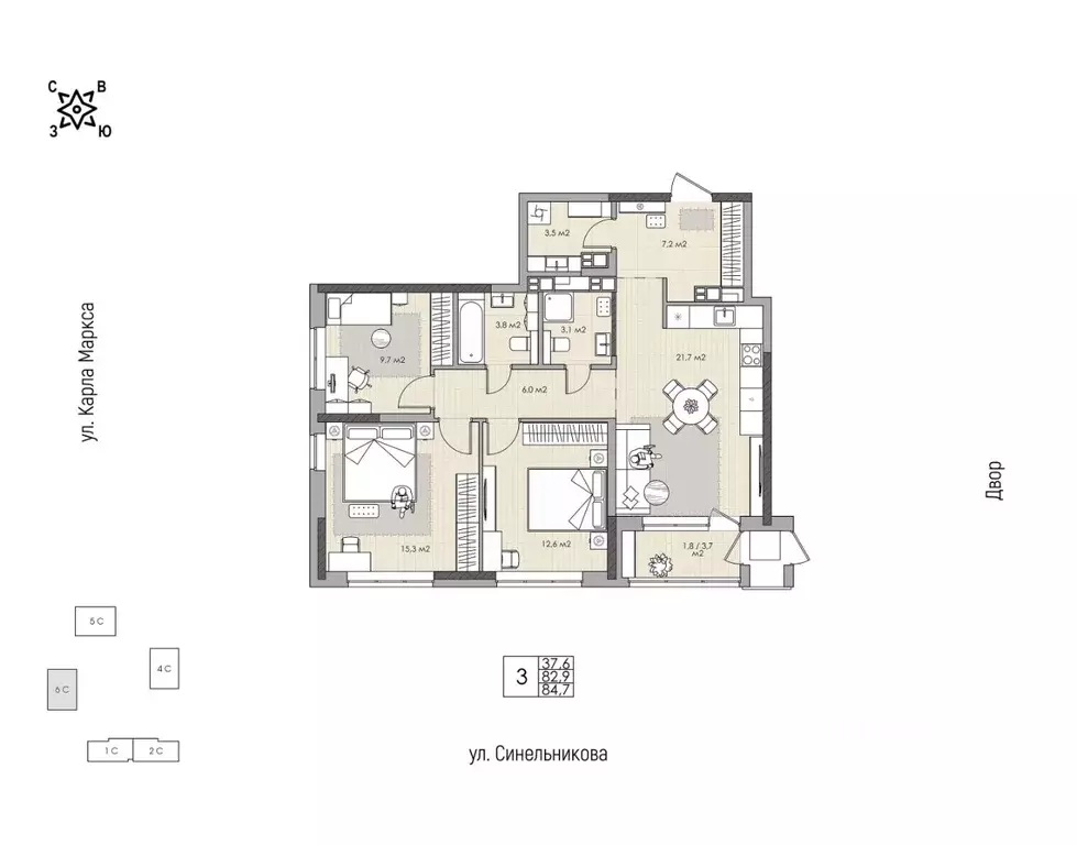 3-к кв. Хабаровский край, Хабаровск ул. Синельникова, 4 (84.8 м) - Фото 1