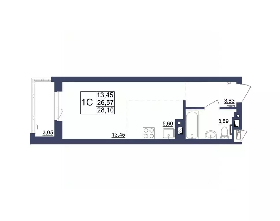 Студия Башкортостан, Уфа Космос жилой комплекс, лит1 (28.28 м) - Фото 1