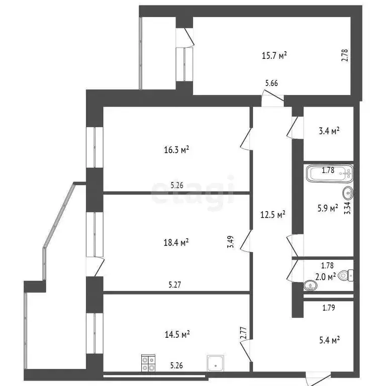 Квартира, 3 комнаты, 95.94 м - Фото 1