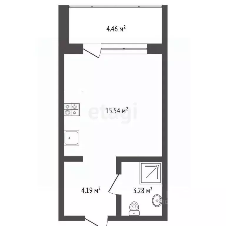 Студия Тюменская область, Тюмень ул. Игоря Комиссарова, 10 (27.0 м) - Фото 1