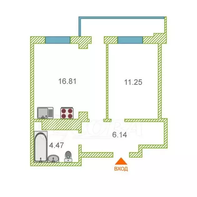 1-комнатная квартира: Тюмень, улица Валентины Трофимовой, 8 (39 м) - Фото 1