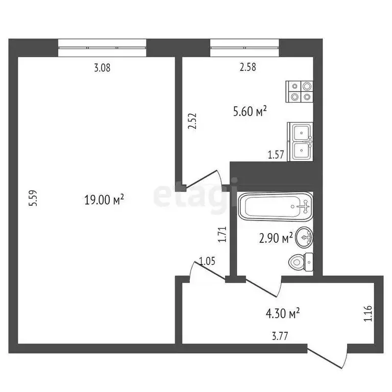1-комнатная квартира: Йошкар-Ола, улица Зарубина, 38А (32 м) - Фото 1