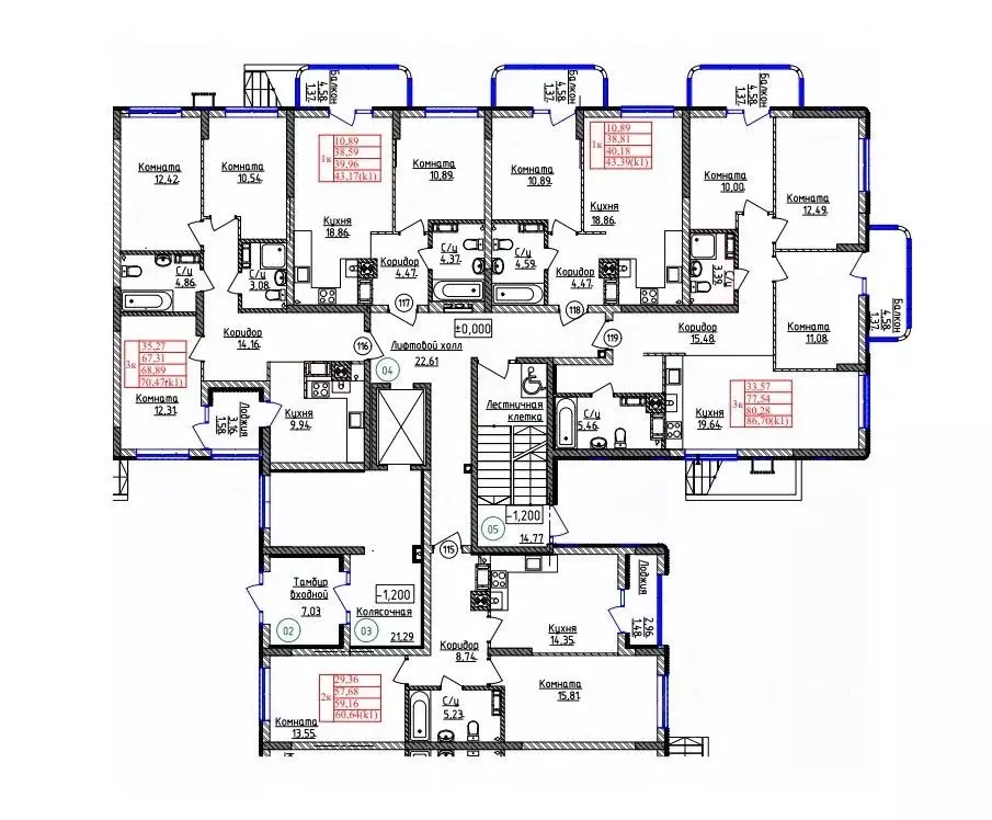 3-к кв. Калининградская область, Калининград ул. Дубовая Аллея (68.89 ... - Фото 2