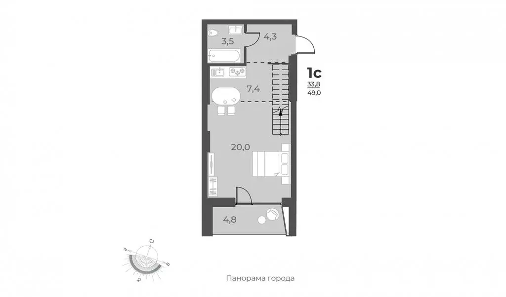 Квартира-студия: Новосибирск, улица Аэропорт, 60 (49 м) - Фото 0
