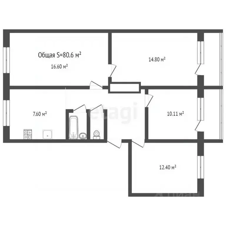 4-к кв. Брянская область, Брянск Уральский пер., 12 (80.6 м) - Фото 2