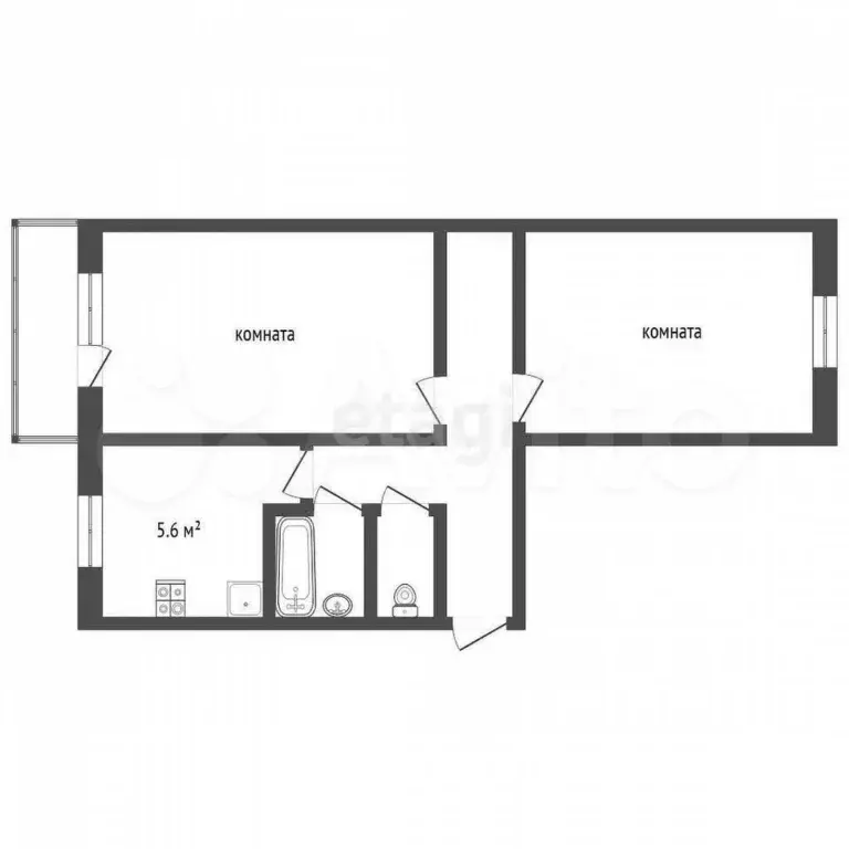 2-к. квартира, 48,1 м, 4/5 эт. - Фото 0