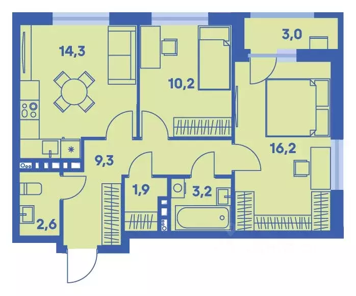 3-к кв. Пермский край, Пермь ул. Карпинского, 115 (59.2 м) - Фото 1