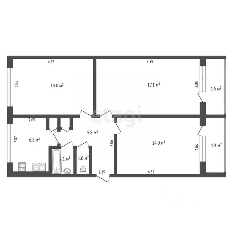 3-к кв. Мордовия, Саранск ул. Чкалова, 1 (61.2 м) - Фото 2