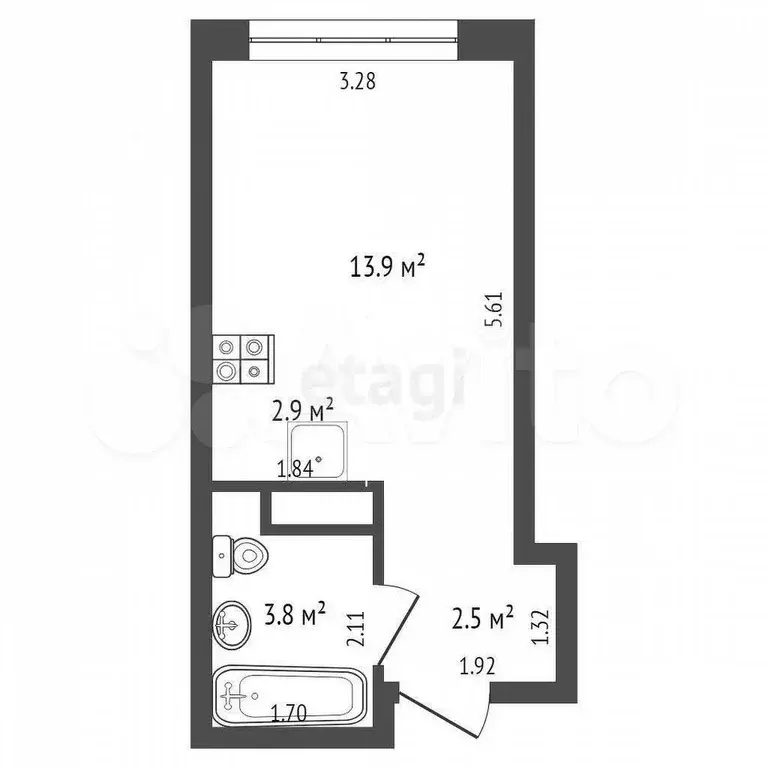 Квартира-студия, 23,1 м, 8/10 эт. - Фото 0