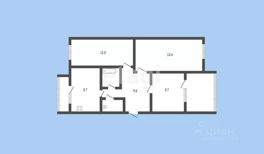 3-к кв. Карачаево-Черкесия, Черкесск Тихая ул., 64 (65.3 м) - Фото 1