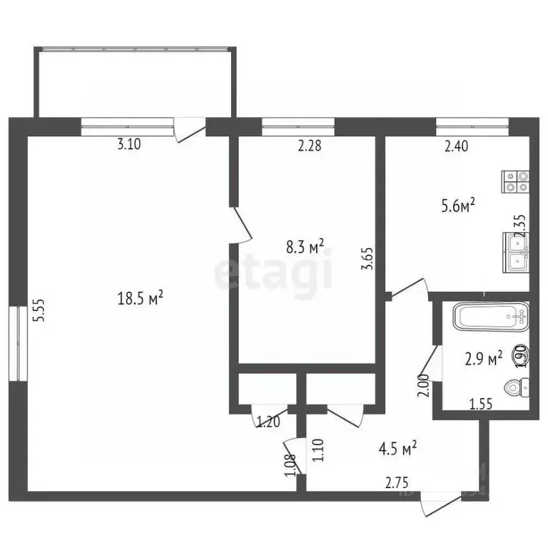 2-к кв. Кемеровская область, Кемерово ул. 40 лет Октября, 19 (41.0 м) - Фото 1