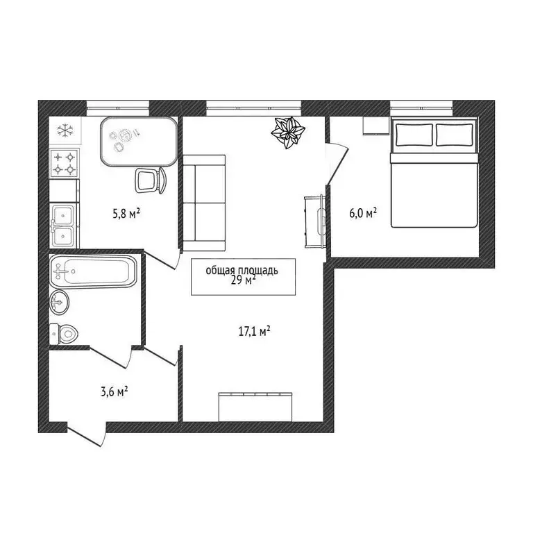 Квартира-студия: Новосибирск, Каменская улица, 84В (29 м) - Фото 1
