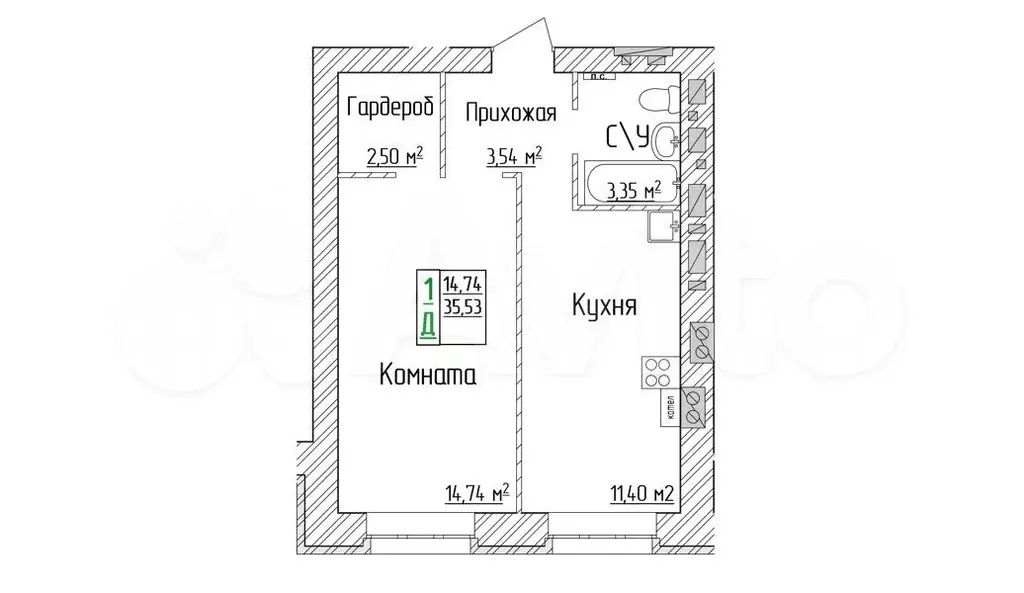 1-к. квартира, 35,5 м, 5/6 эт. - Фото 0