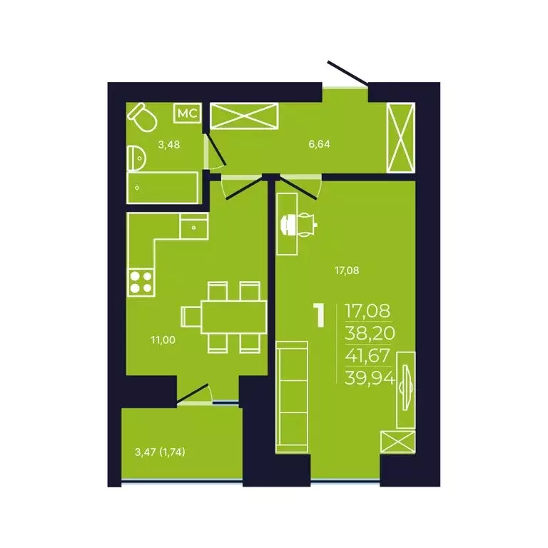 1-комнатная квартира: Уфа, улица Михаила Зайцева, 8 (40.1 м) - Фото 1