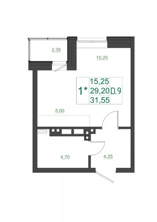 Студия Красноярский край, Красноярск Мясокомбинат мкр, 1 (31.55 м) - Фото 1