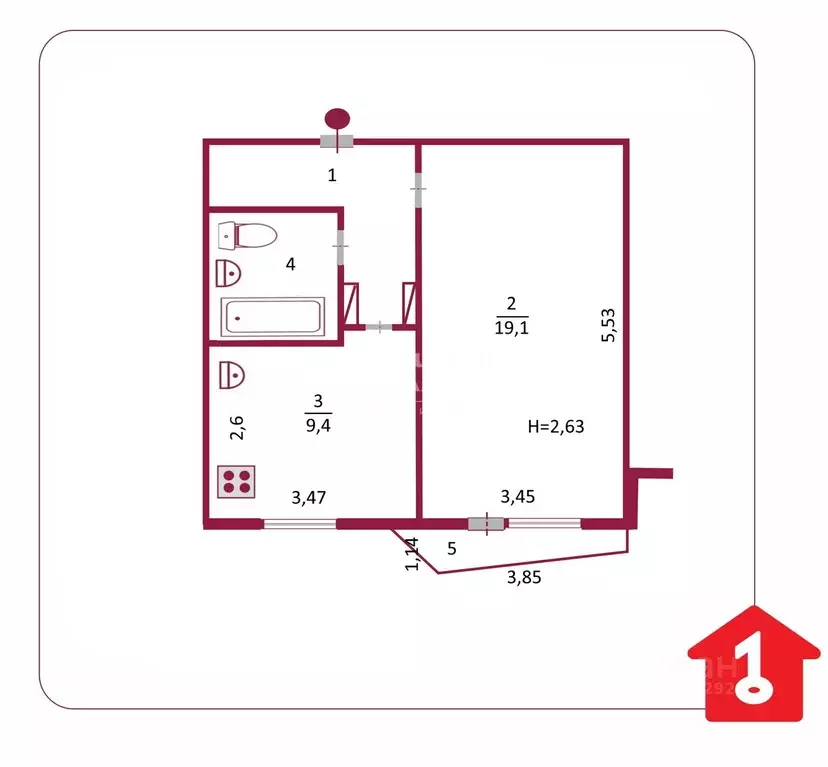 1-к кв. Омская область, Омск просп. Комарова, 23 (37.1 м) - Фото 2
