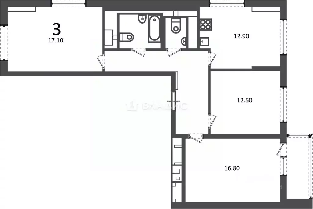 3-к кв. Москва Кусковская ул., 12/1 (76.7 м) - Фото 1
