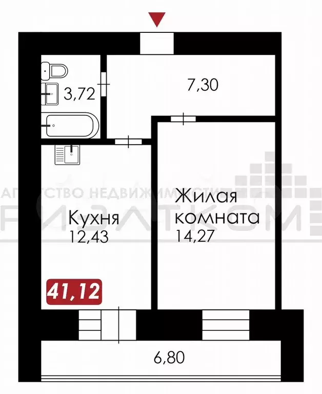 1-к. квартира, 41,1 м, 2/15 эт. - Фото 0