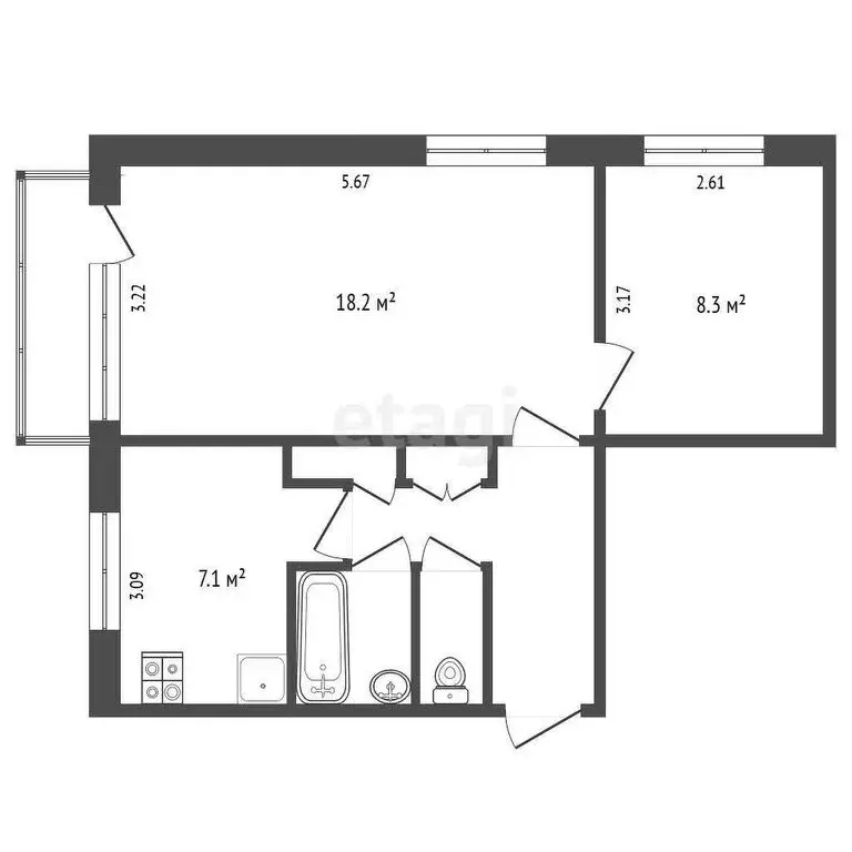 2-комнатная квартира: Вологда, улица Чехова, 59 (45 м) - Фото 0