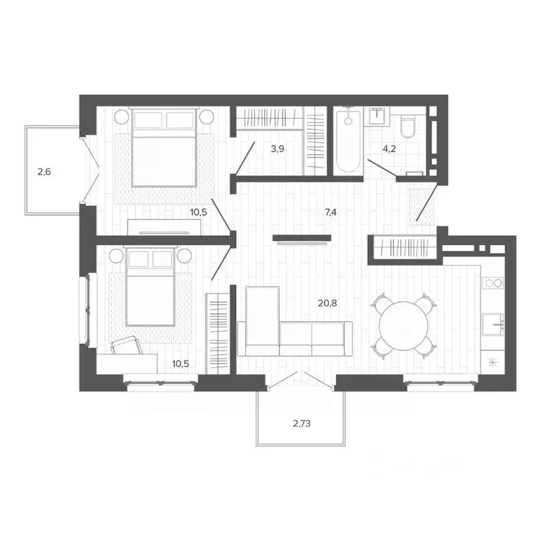 3-к кв. Алтайский край, Барнаул тракт Змеиногорский, 35Бк2 (62.11 м) - Фото 1