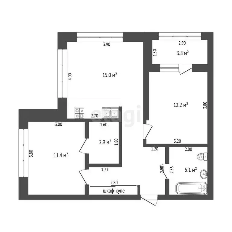 2-комнатная квартира: Тюмень, улица Андрея Кореневского, 5 (58 м) - Фото 1