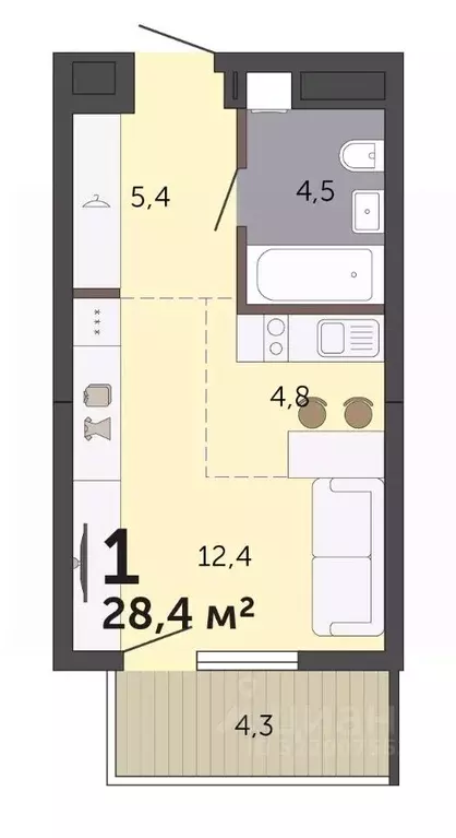 Студия Свердловская область, Екатеринбург Малевич жилой комплекс (28.4 ... - Фото 2