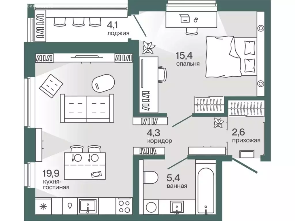 1-комнатная квартира: Тюмень, Ямская улица, 159 (49.69 м) - Фото 1