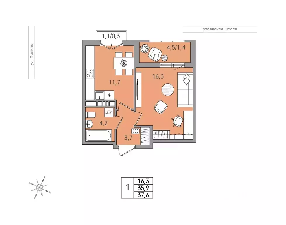 1-к кв. Ярославская область, Ярославль Тутаевское ш., 93Б (37.6 м) - Фото 1