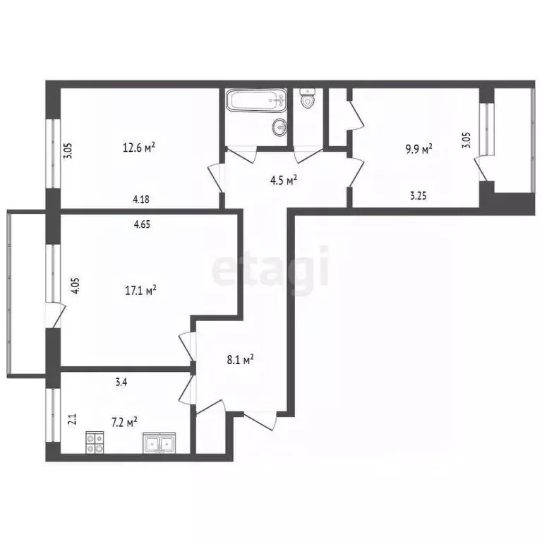3-к кв. Томская область, Томск ул. Елизаровых, 4 (64.7 м) - Фото 2