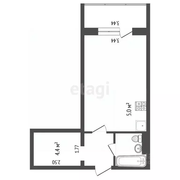 Студия Ханты-Мансийский АО, Сургут тракт Тюменский, 4 (28.7 м) - Фото 1