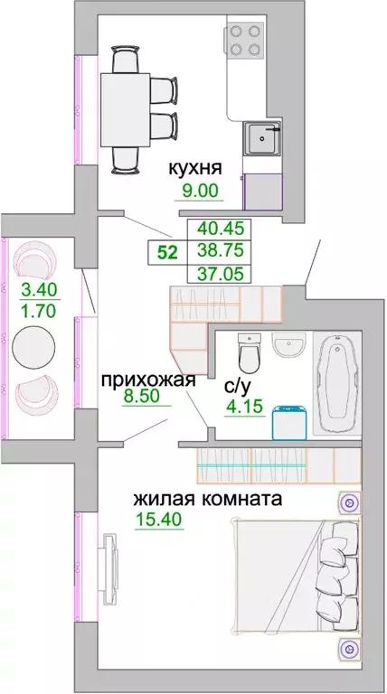 1-к кв. Калининградская область, Зеленоградск ул. Тургенева, 16А (39.5 ... - Фото 0