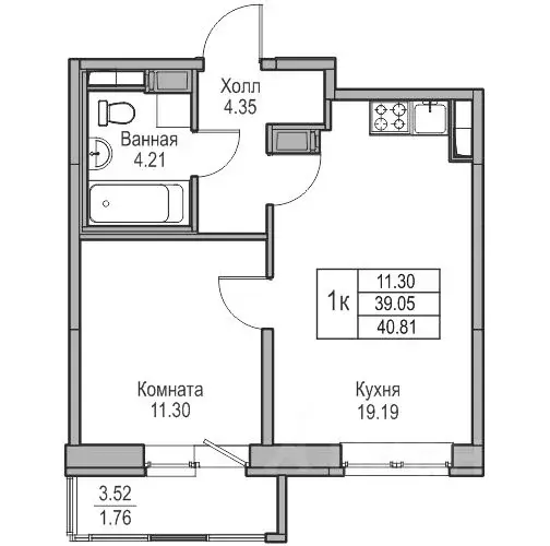 1-к кв. Санкт-Петербург ул. Ивинская, 1к3 (39.05 м) - Фото 1