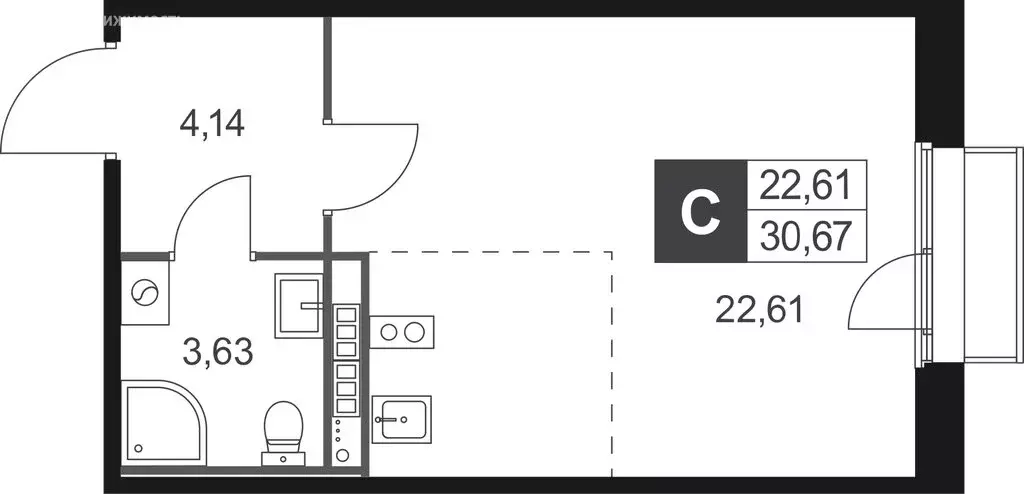 Квартира-студия: Ленинградская область, Гатчинский муниципальный ... - Фото 1