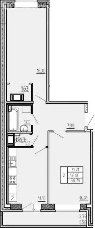 2-комнатная квартира: Бугры, Тихая улица, 13к3 (58 м) - Фото 0