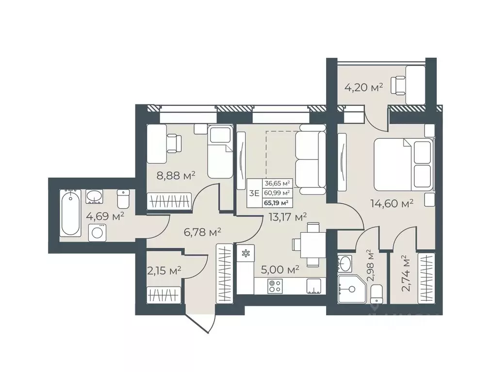 3-к кв. Воронежская область, Бобров  (65.19 м) - Фото 1