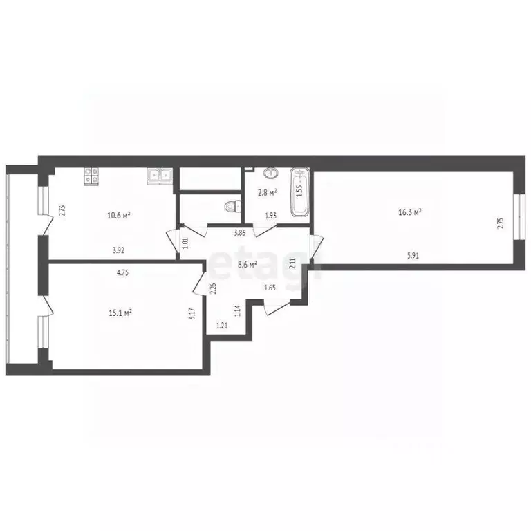 2-к кв. Ямало-Ненецкий АО, Новый Уренгой Арктическая ул., 31 (55.5 м) - Фото 2