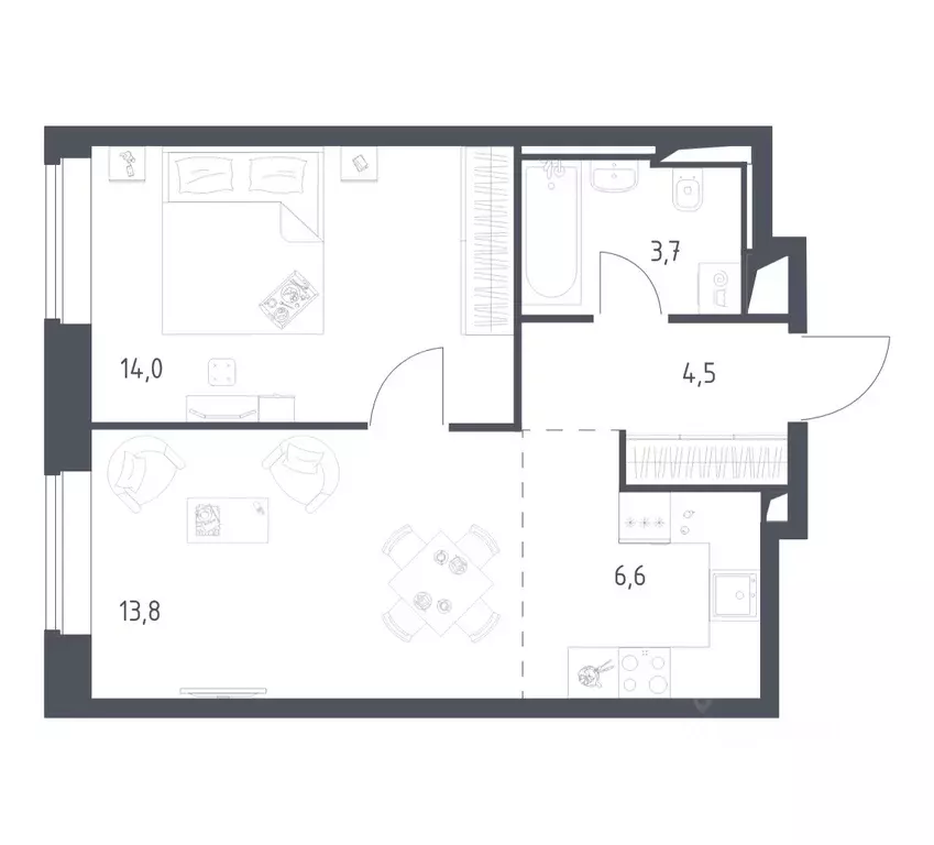 1-к кв. Москва Верейская 41 жилой комплекс, 3.1 (42.48 м) - Фото 1