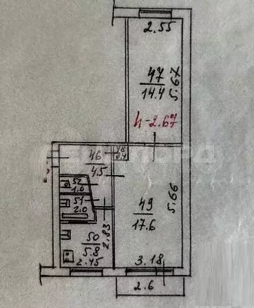 2-к. квартира, 45,7 м, 2/5 эт. - Фото 0