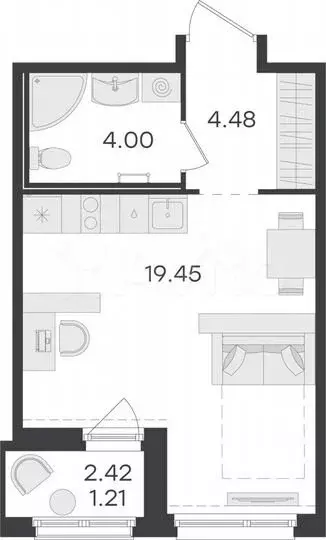 Квартира-студия, 29,1м, 13/15эт. - Фото 0