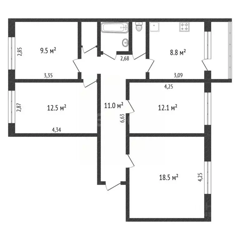 4-к кв. Амурская область, Благовещенск ул. Калинина, 148 (79.0 м) - Фото 2