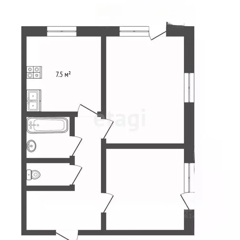 2-к кв. Кемеровская область, Юрга ул. Тургенева, 53 (52.6 м) - Фото 1
