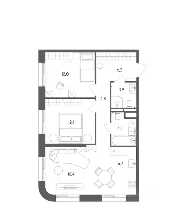 3-к кв. Москва ул. Матросская Тишина, 1АС68 (65.5 м) - Фото 1