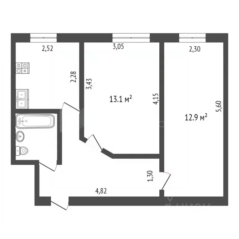 2-к кв. Тюменская область, Тюмень Минская ул., 15 (44.0 м) - Фото 1