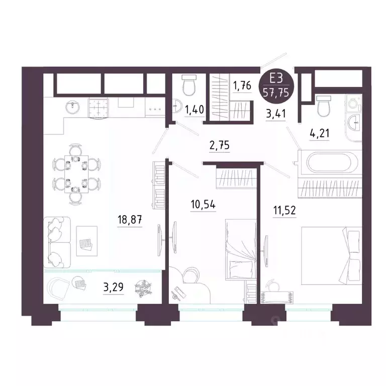 2-к кв. Рязанская область, Рязань Московское ш. (57.75 м) - Фото 0