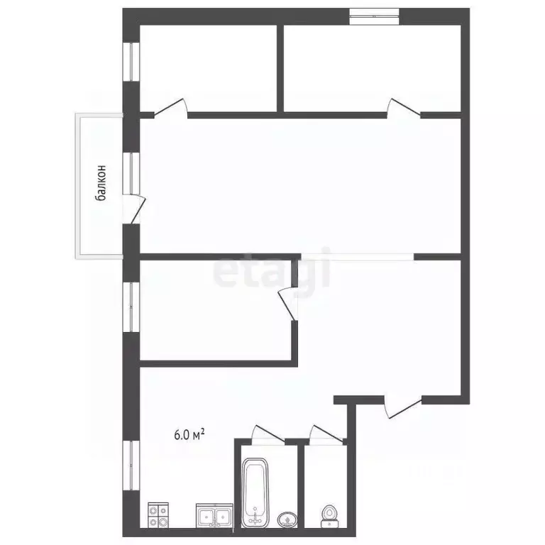 4-к кв. Вологодская область, Вологда ул. Космонавта Беляева, 1Б (58.7 ... - Фото 2